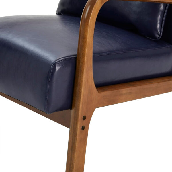 Glitzhome Mid Century Hunter Green Accent Armchair, Single Reading Armchair PU Leather Lounge Chair with Walnut Ruberwood Frame