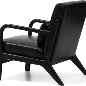 Glitzhome Mid Century Hunter Green Accent Armchair, Single Reading Armchair PU Leather Lounge Chair with Walnut Ruberwood Frame