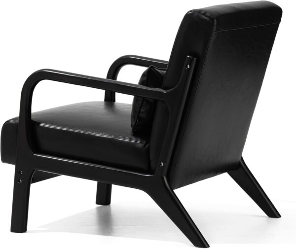 Glitzhome Mid Century Hunter Green Accent Armchair, Single Reading Armchair PU Leather Lounge Chair with Walnut Ruberwood Frame