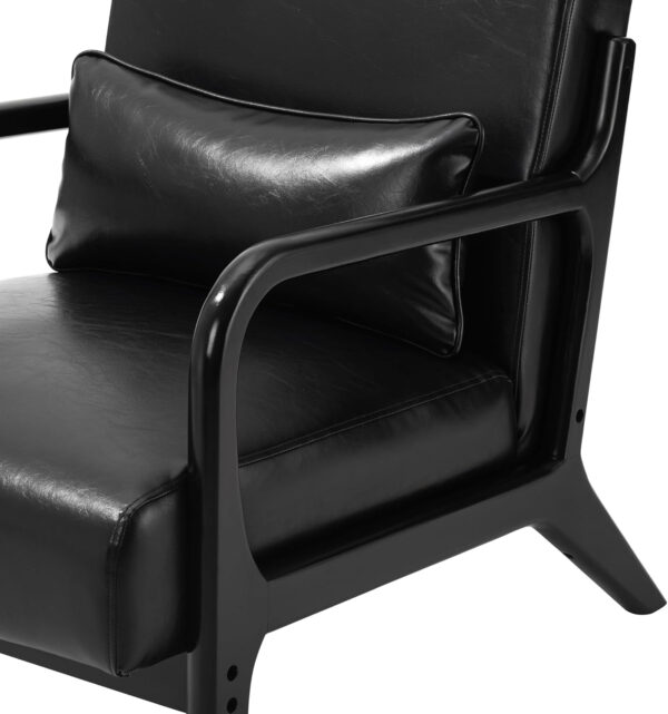 Glitzhome Mid Century Hunter Green Accent Armchair, Single Reading Armchair PU Leather Lounge Chair with Walnut Ruberwood Frame