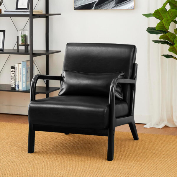 Glitzhome Mid Century Hunter Green Accent Armchair, Single Reading Armchair PU Leather Lounge Chair with Walnut Ruberwood Frame