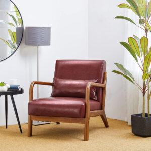 Glitzhome Mid Century Hunter Green Accent Armchair, Single Reading Armchair PU Leather Lounge Chair with Walnut Ruberwood Frame