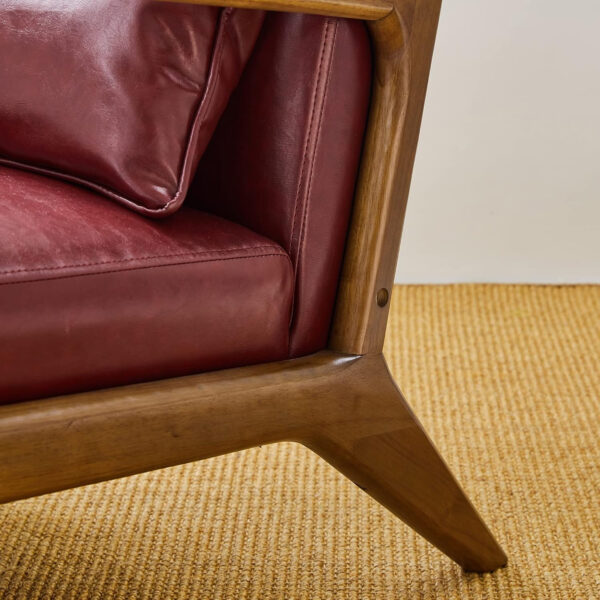 Glitzhome Mid Century Hunter Green Accent Armchair, Single Reading Armchair PU Leather Lounge Chair with Walnut Ruberwood Frame