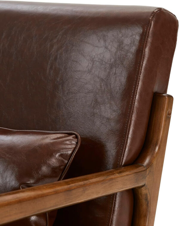 Glitzhome Mid Century Hunter Green Accent Armchair, Single Reading Armchair PU Leather Lounge Chair with Walnut Ruberwood Frame
