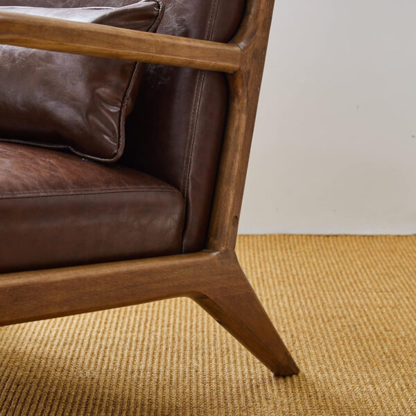 Glitzhome Mid Century Hunter Green Accent Armchair, Single Reading Armchair PU Leather Lounge Chair with Walnut Ruberwood Frame