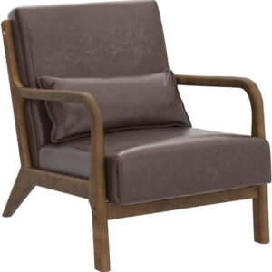 Glitzhome Mid Century Hunter Green Accent Armchair, Single Reading Armchair PU Leather Lounge Chair with Walnut Ruberwood Frame