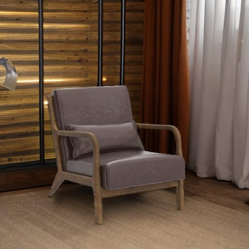Glitzhome Mid Century Hunter Green Accent Armchair, Single Reading Armchair PU Leather Lounge Chair with Walnut Ruberwood Frame