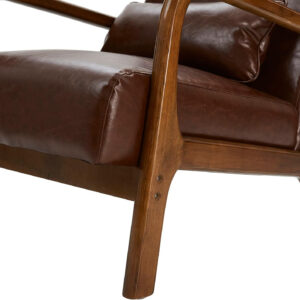 Glitzhome Mid Century Hunter Green Accent Armchair, Single Reading Armchair PU Leather Lounge Chair with Walnut Ruberwood Frame