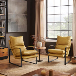 6886f4d3bd6550018cd366bc9f43f6f950095cf85514a74efbc86.jpg Art Leon Leather Accent Chair- Mid Century Modern Living Room Chair Leather Armchair Leather Lounge Chair with Black Metal Frame (Light Brown)
