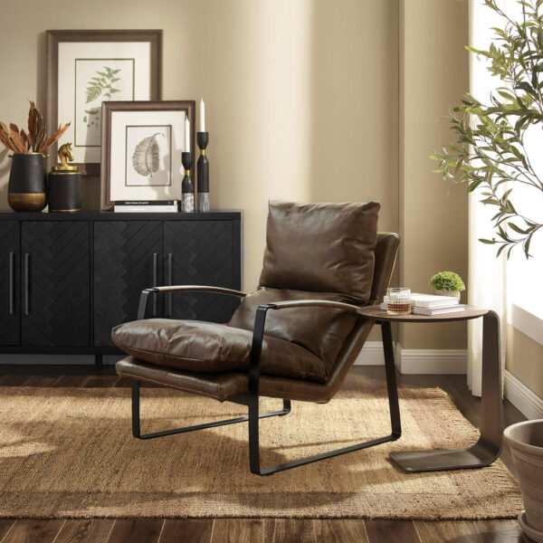 6886f4d67dc57df9be48d3fb80ba1b8394ab31afd082770bd4f29.jpg Art Leon Leather Accent Chair- Mid Century Modern Living Room Chair Leather Armchair Leather Lounge Chair with Black Metal Frame (Light Brown)