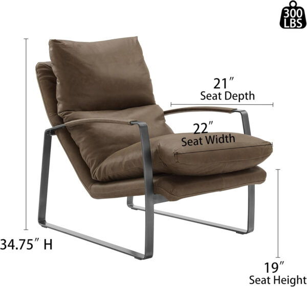 6886f4d7c9f86572efecdb4565516ddf1bc98986cec2d820a20c8.jpg Art Leon Leather Accent Chair- Mid Century Modern Living Room Chair Leather Armchair Leather Lounge Chair with Black Metal Frame (Light Brown)