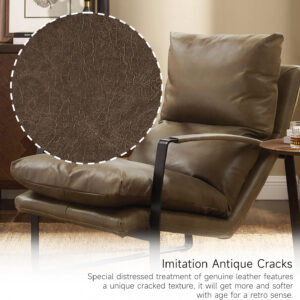 6886f4d9574beff477b7e651e7df3750c8d11115c4346a2d0469c.jpg Art Leon Leather Accent Chair- Mid Century Modern Living Room Chair Leather Armchair Leather Lounge Chair with Black Metal Frame (Light Brown)