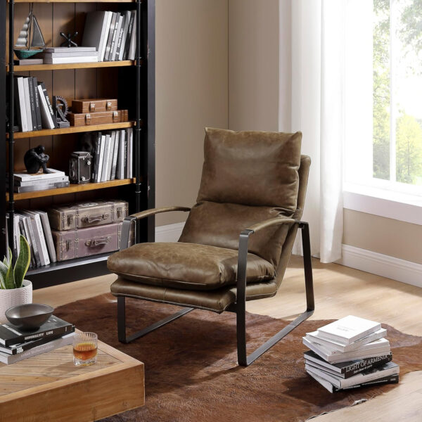 6886f4de2dba848772cda599538cbf760521fe6fb7e65a23fd8f2.jpg Art Leon Leather Accent Chair- Mid Century Modern Living Room Chair Leather Armchair Leather Lounge Chair with Black Metal Frame (Light Brown)