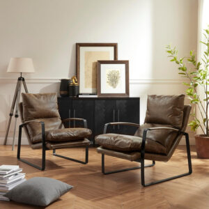 6886f4df5458170fbc6e56d11da160c9fd62adc308686a6590118.jpg Art Leon Leather Accent Chair- Mid Century Modern Living Room Chair Leather Armchair Leather Lounge Chair with Black Metal Frame (Light Brown)