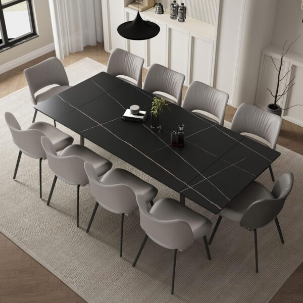 Extendable Dining Table (62.9" to 94.4") for 6 to 10 - Modern Rectangular Sintered Stone Table with High Hardness and Easy Maintenance - Stylish Black