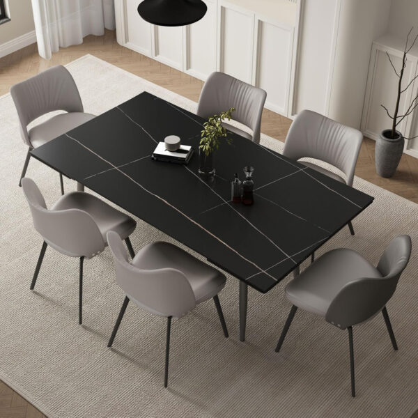 Extendable Dining Table (62.9" to 94.4") for 6 to 10 - Modern Rectangular Sintered Stone Table with High Hardness and Easy Maintenance - Stylish Black