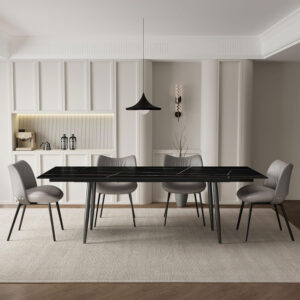 Extendable Dining Table (62.9" to 94.4") for 6 to 10 - Modern Rectangular Sintered Stone Table with High Hardness and Easy Maintenance - Stylish Black