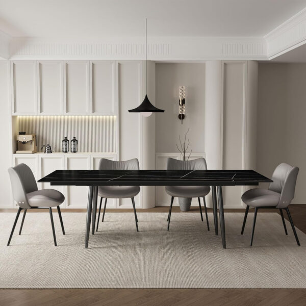Extendable Dining Table (62.9" to 94.4") for 6 to 10 - Modern Rectangular Sintered Stone Table with High Hardness and Easy Maintenance - Stylish Black
