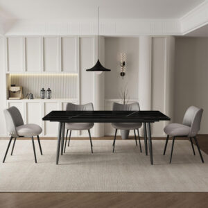 Extendable Dining Table (62.9" to 94.4") for 6 to 10 - Modern Rectangular Sintered Stone Table with High Hardness and Easy Maintenance - Stylish Black