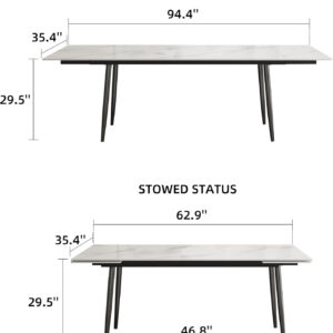 Extendable Dining Table (62.9" to 94.4") for 6 to 10 - Modern Rectangular Sintered Stone Table with High Hardness and Easy Maintenance - Stylish Black