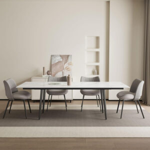 Extendable Dining Table (62.9" to 94.4") for 6 to 10 - Modern Rectangular Sintered Stone Table with High Hardness and Easy Maintenance - Stylish Black