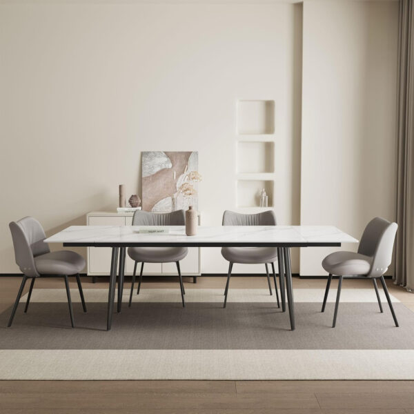 Extendable Dining Table (62.9" to 94.4") for 6 to 10 - Modern Rectangular Sintered Stone Table with High Hardness and Easy Maintenance - Stylish Black