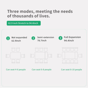 Extendable Dining Table (62.9" to 94.4") for 6 to 10 - Modern Rectangular Sintered Stone Table with High Hardness and Easy Maintenance - Stylish Black