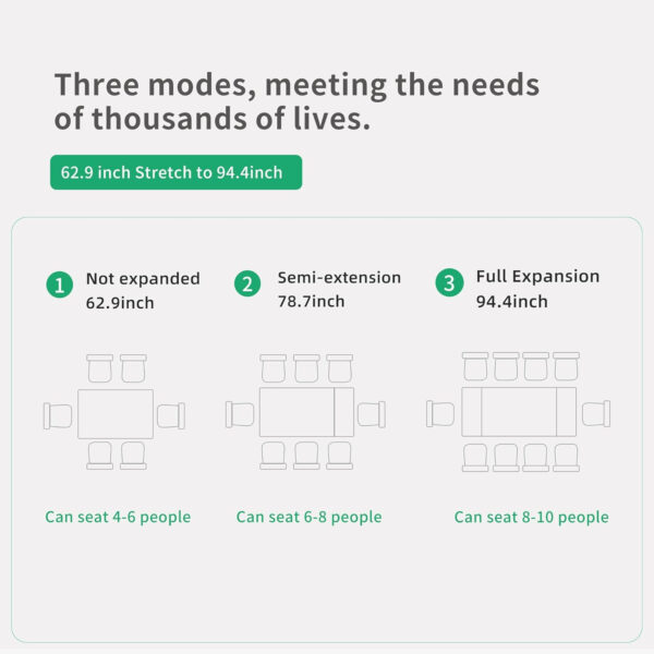 Extendable Dining Table (62.9" to 94.4") for 6 to 10 - Modern Rectangular Sintered Stone Table with High Hardness and Easy Maintenance - Stylish Black