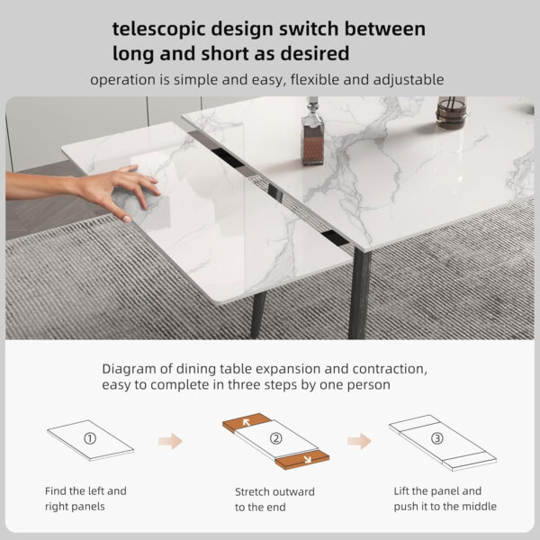 Extendable Dining Table (62.9" to 94.4") for 6 to 10 - Modern Rectangular Sintered Stone Table with High Hardness and Easy Maintenance - Stylish Black