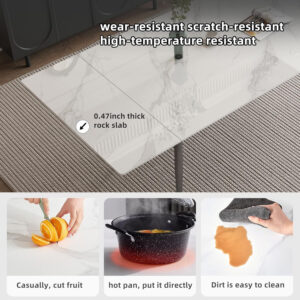 Extendable Dining Table (62.9" to 94.4") for 6 to 10 - Modern Rectangular Sintered Stone Table with High Hardness and Easy Maintenance - Stylish Black