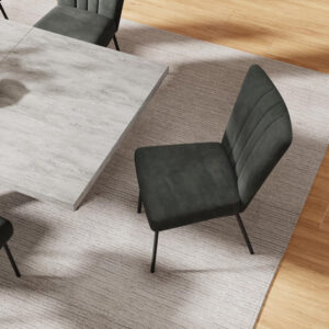 ZckyCine 6-8 Person Modern Rectangular Dining Table Set, 51-67 Inch Expandable Space-Saving Metal Frame Dining Table with Gray Table and 6 Black Chairs for Kitchen or Dining Room