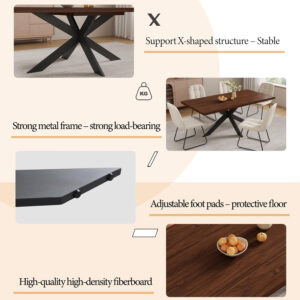 ZckyCine 6-8 Person Modern Rectangular Dining Table Set, 51-67 Inch Expandable Space-Saving Metal Frame Dining Table with Gray Table and 6 Black Chairs for Kitchen or Dining Room