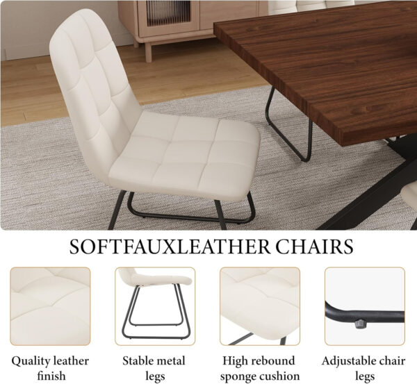 ZckyCine 6-8 Person Modern Rectangular Dining Table Set, 51-67 Inch Expandable Space-Saving Metal Frame Dining Table with Gray Table and 6 Black Chairs for Kitchen or Dining Room