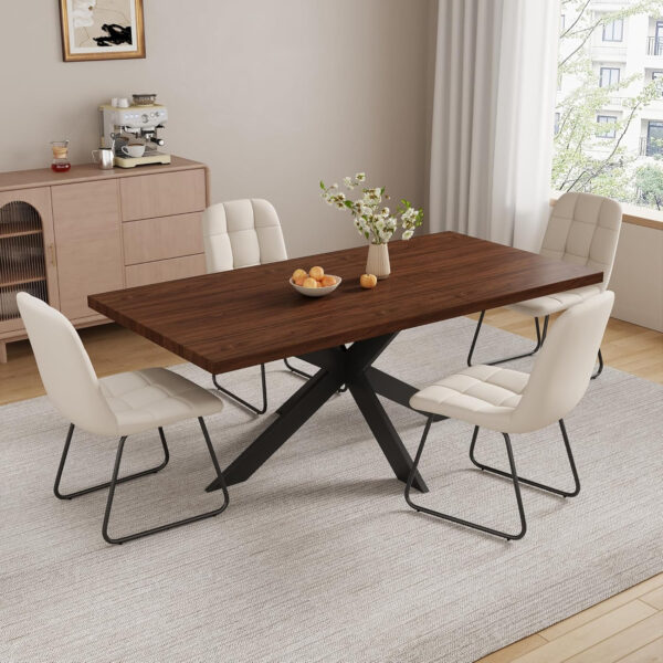 ZckyCine 6-8 Person Modern Rectangular Dining Table Set, 51-67 Inch Expandable Space-Saving Metal Frame Dining Table with Gray Table and 6 Black Chairs for Kitchen or Dining Room