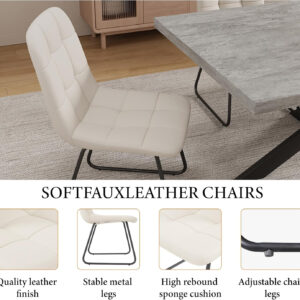 ZckyCine 6-8 Person Modern Rectangular Dining Table Set, 51-67 Inch Expandable Space-Saving Metal Frame Dining Table with Gray Table and 6 Black Chairs for Kitchen or Dining Room