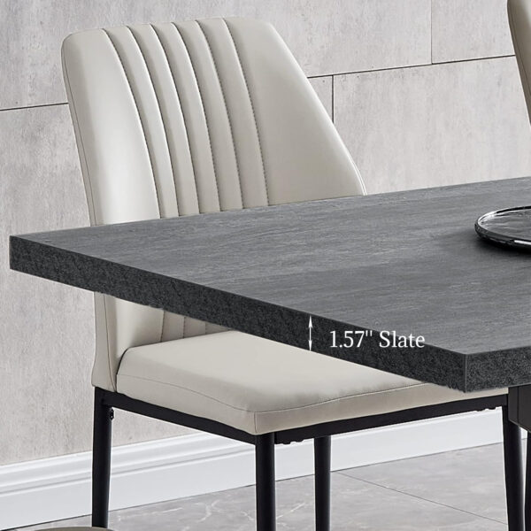 ZckyCine 6-8 Person Modern Rectangular Dining Table Set, 51-67 Inch Expandable Space-Saving Metal Frame Dining Table with Gray Table and 6 Black Chairs for Kitchen or Dining Room