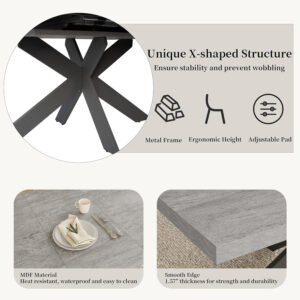 ZckyCine 6-8 Person Modern Rectangular Dining Table Set, 51-67 Inch Expandable Space-Saving Metal Frame Dining Table with Gray Table and 6 Black Chairs for Kitchen or Dining Room