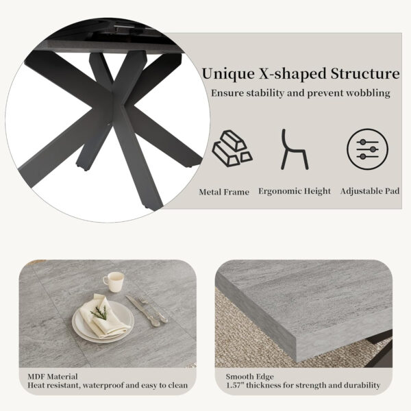 ZckyCine 6-8 Person Modern Rectangular Dining Table Set, 51-67 Inch Expandable Space-Saving Metal Frame Dining Table with Gray Table and 6 Black Chairs for Kitchen or Dining Room