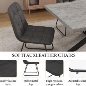 ZckyCine 6-8 Person Modern Rectangular Dining Table Set, 51-67 Inch Expandable Space-Saving Metal Frame Dining Table with Gray Table and 6 Black Chairs for Kitchen or Dining Room