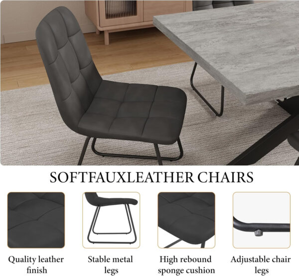 ZckyCine 6-8 Person Modern Rectangular Dining Table Set, 51-67 Inch Expandable Space-Saving Metal Frame Dining Table with Gray Table and 6 Black Chairs for Kitchen or Dining Room