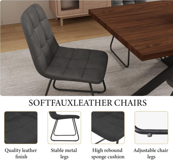 ZckyCine 6-8 Person Modern Rectangular Dining Table Set, 51-67 Inch Expandable Space-Saving Metal Frame Dining Table with Gray Table and 6 Black Chairs for Kitchen or Dining Room