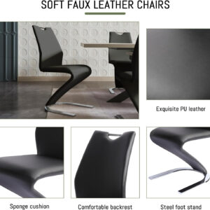 ZckyCine 6-8 Person Modern Rectangular Dining Table Set, 51-67 Inch Expandable Space-Saving Metal Frame Dining Table with Gray Table and 6 Black Chairs for Kitchen or Dining Room