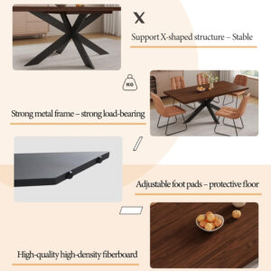 ZckyCine 6-8 Person Modern Rectangular Dining Table Set, 51-67 Inch Expandable Space-Saving Metal Frame Dining Table with Gray Table and 6 Black Chairs for Kitchen or Dining Room