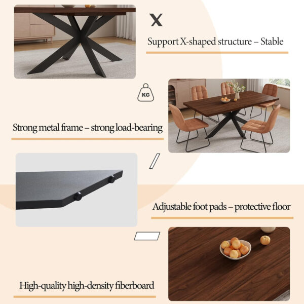 ZckyCine 6-8 Person Modern Rectangular Dining Table Set, 51-67 Inch Expandable Space-Saving Metal Frame Dining Table with Gray Table and 6 Black Chairs for Kitchen or Dining Room