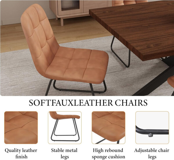 ZckyCine 6-8 Person Modern Rectangular Dining Table Set, 51-67 Inch Expandable Space-Saving Metal Frame Dining Table with Gray Table and 6 Black Chairs for Kitchen or Dining Room