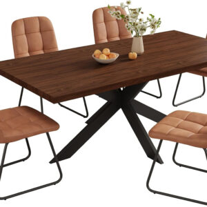 ZckyCine 6-8 Person Modern Rectangular Dining Table Set, 51-67 Inch Expandable Space-Saving Metal Frame Dining Table with Gray Table and 6 Black Chairs for Kitchen or Dining Room