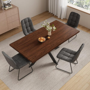 ZckyCine 6-8 Person Modern Rectangular Dining Table Set, 51-67 Inch Expandable Space-Saving Metal Frame Dining Table with Gray Table and 6 Black Chairs for Kitchen or Dining Room