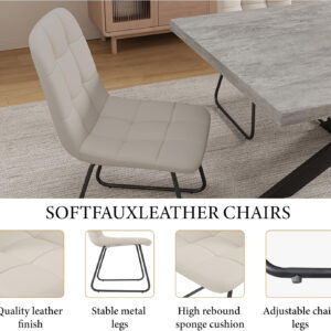 ZckyCine 6-8 Person Modern Rectangular Dining Table Set, 51-67 Inch Expandable Space-Saving Metal Frame Dining Table with Gray Table and 6 Black Chairs for Kitchen or Dining Room