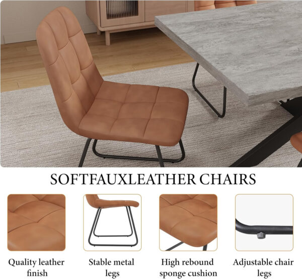 ZckyCine 6-8 Person Modern Rectangular Dining Table Set, 51-67 Inch Expandable Space-Saving Metal Frame Dining Table with Gray Table and 6 Black Chairs for Kitchen or Dining Room