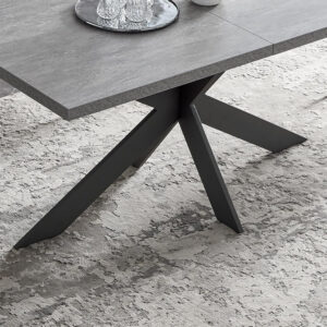 ZckyCine 6-8 Person Modern Rectangular Dining Table Set, 51-67 Inch Expandable Space-Saving Metal Frame Dining Table with Gray Table and 6 Black Chairs for Kitchen or Dining Room